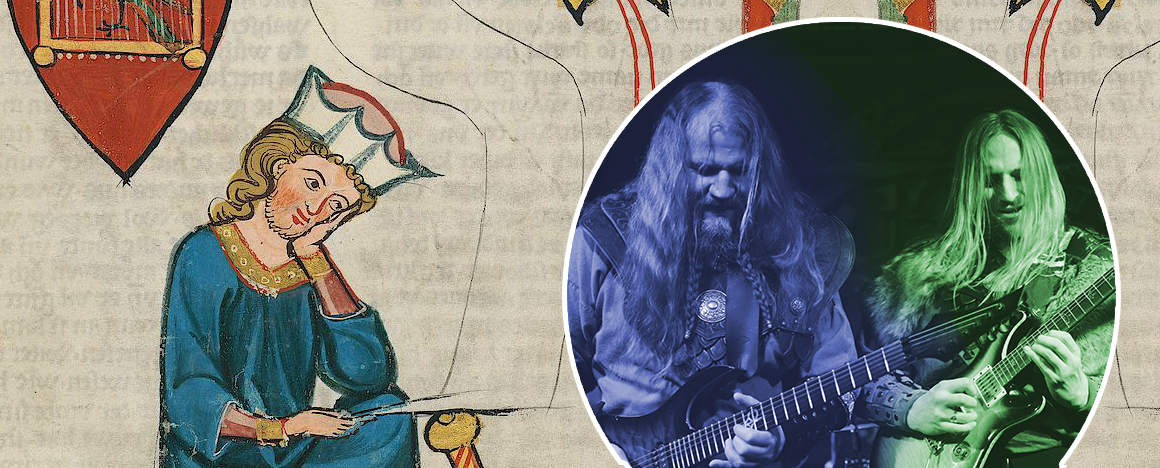 Collage: Walther von der Vogelweide und zwei Mittelalter-Metal-Musiker