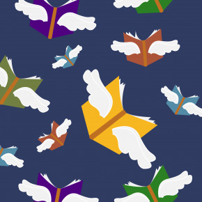 Illustration: Bücher mit Flügeln