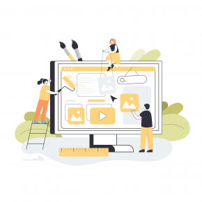 Illustration: verschiedene Figuren basteln an einer Website